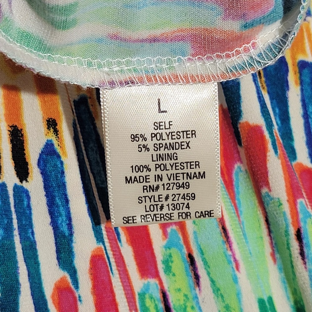 Emma & Michele Geometric Maxi Dress Sleeveless Tie Neck Multicolor Large 27459 - Picture 4 of 7